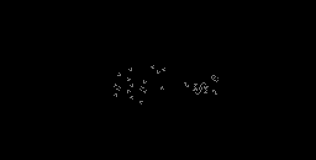 An oddly organic example of the Game of Life; two organisms condensing out of noise and entering a stable repeating pattern.