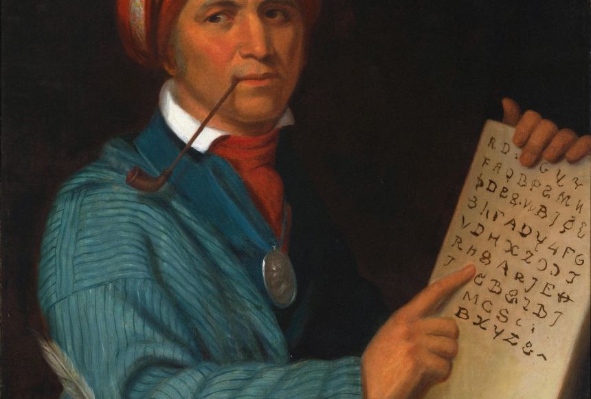 A painting of Sequoyah by Henry Inman. Sequoyah was the polymath who created the Cherokee Syllabary, a writing system that was widely and immediately adopted across the Cherokee Nation upon its release around 1821.