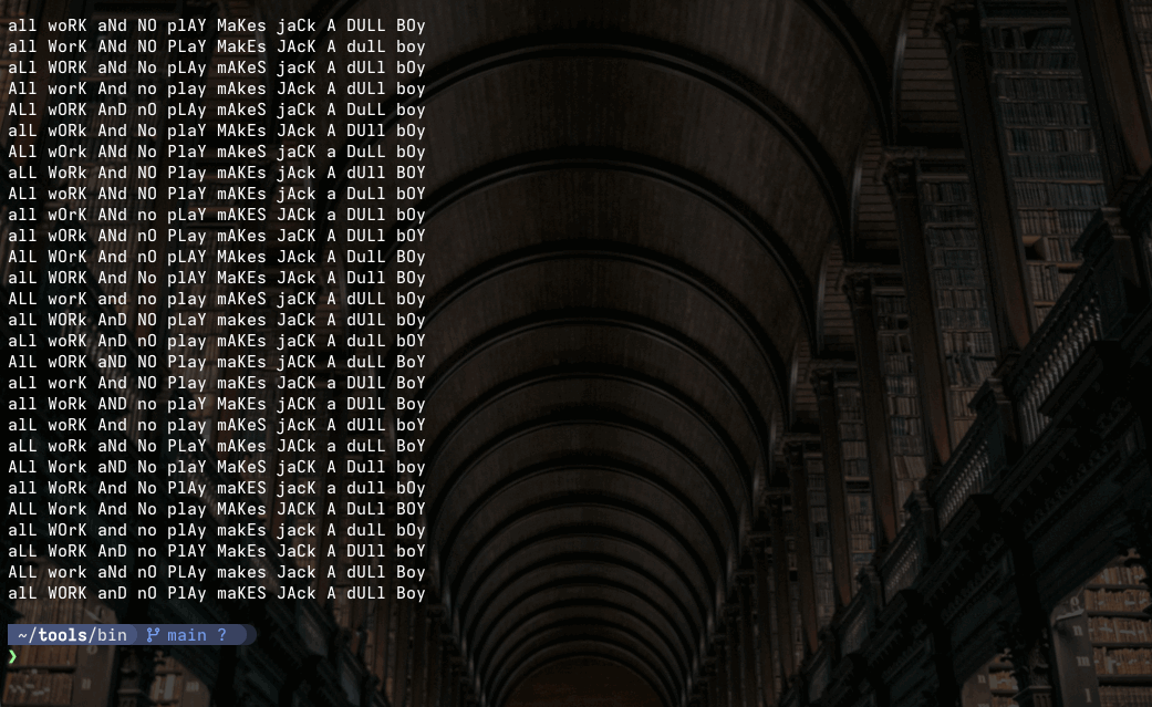 A gif of pyroclear burning a terminal pane with a bunch of All Work and No Play Makes Jack a Dull Boy text, in a cleansing orange fire