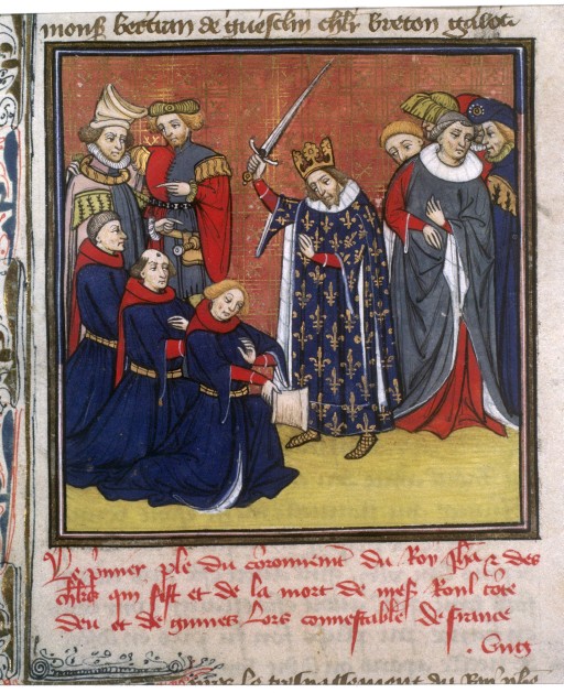 John II of France knighting squires, from the Grandes chroniques de France, Bibliothèque nationale de France (public domain)